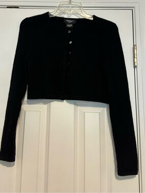 Lord & Taylor 100% Cashmere Black Cropped Cardigan Sweater PS